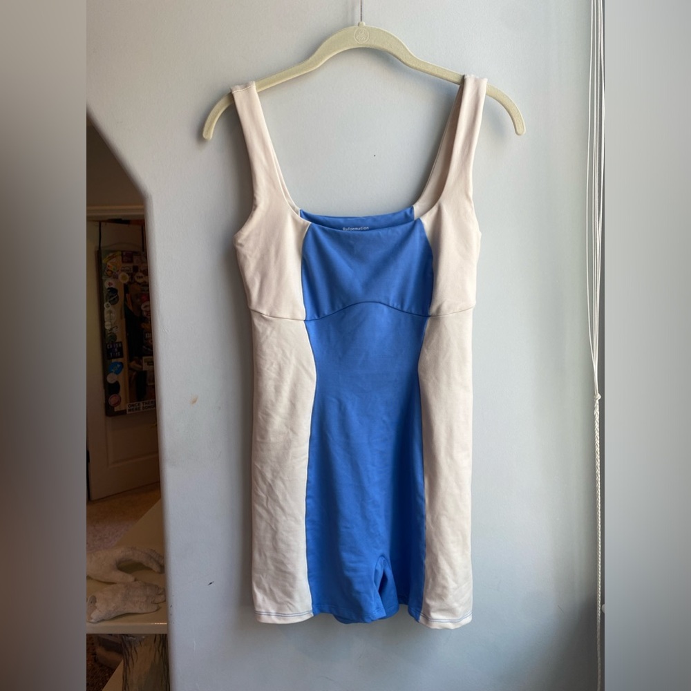 Reformation Blue and White Sleeveless Dress